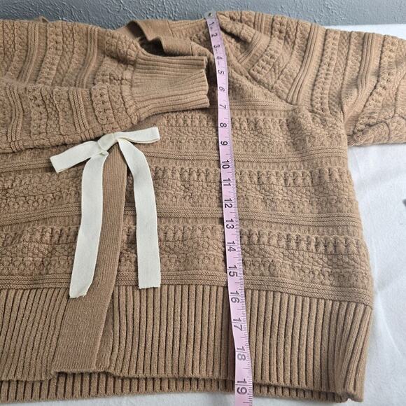 Express Textured Knit Soft Cropped Bow Cardigan Tan Brown XL Balletcore Coquette - Picture 5 of 10